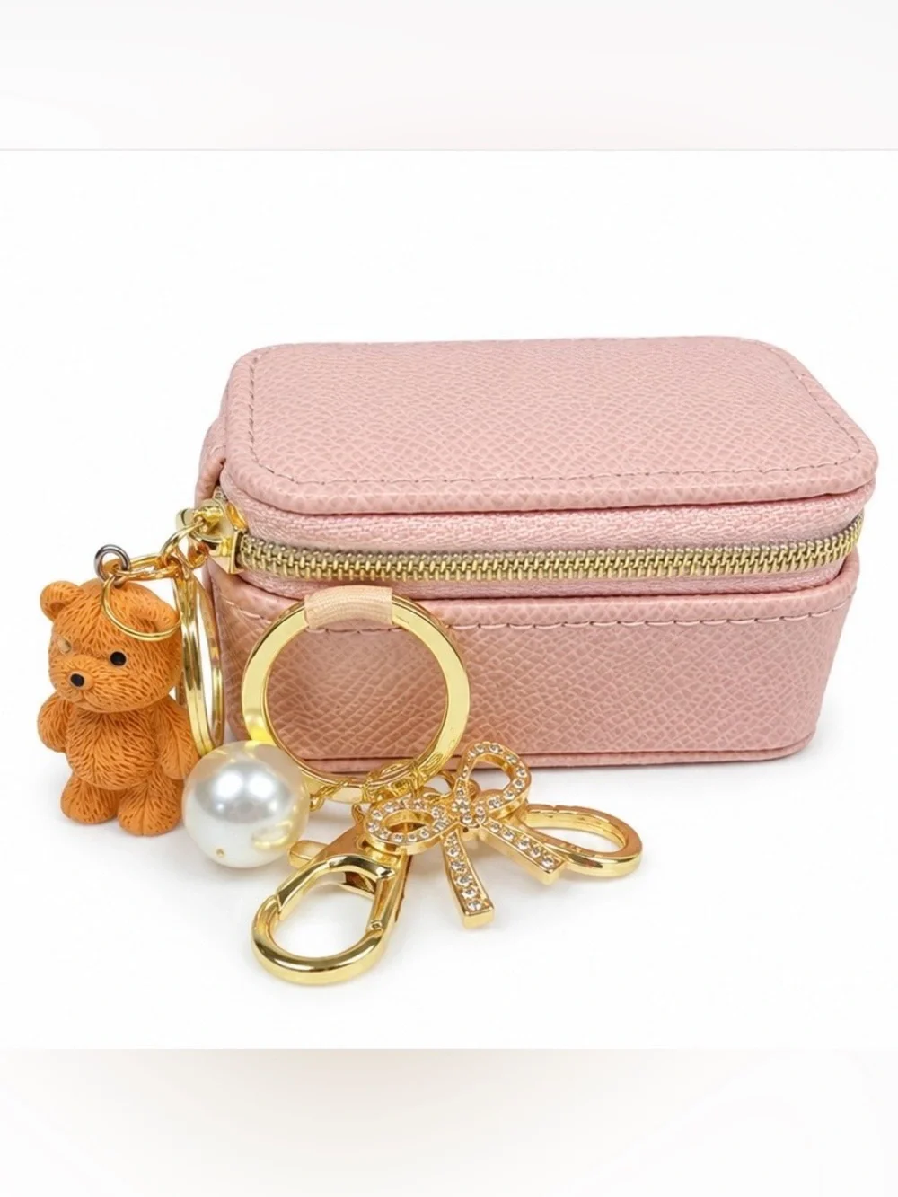 Travel Jewelry Case with Keychain – Light Pink | Compact Organizer 💍👜